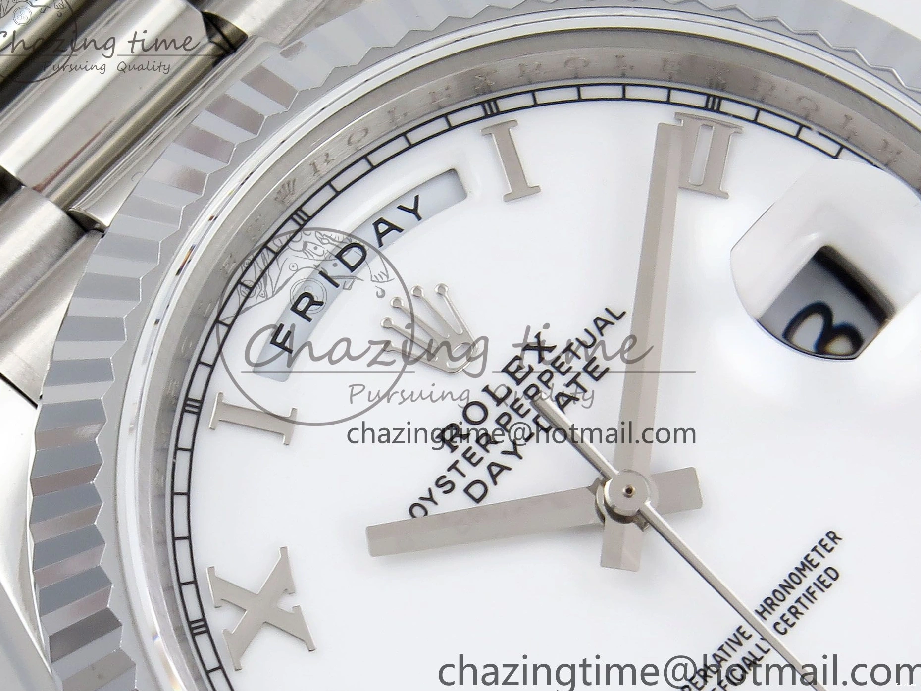 MiroTime 0108 DayDate 40 SS JDF 904L Steel White Roman Dial on President Bracelet VR3255 V3 (Gain Weight) Resilient 1424